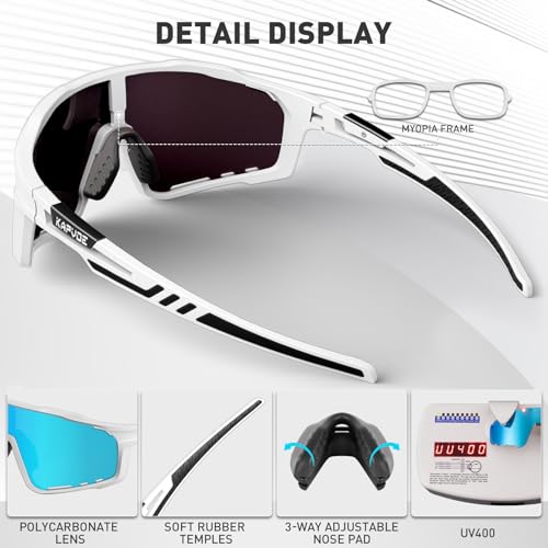 Image of KAPVOE 3 Lens & Polarized Cycling Sunglasses Men Women MTB Running K76 | 3-lens and polarized sports eyewear for men and women, designed for cycling, MTB, running and fishing