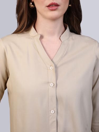 Image of Urbano Fashion Women's Modal Viscose Full Sleeve Regular Fit Casual Solid Shirt with Mandarin Collar