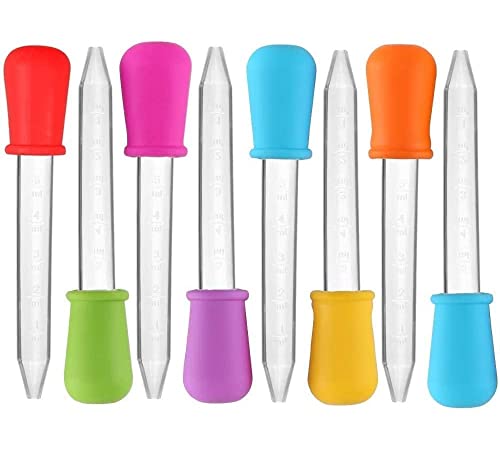 8 Pack Liquid Droppers Silicone 5ml Pipette Water Dropper Plastic Candy Dropper for Kids - Preschool Droppers - Food Grade Pipettes