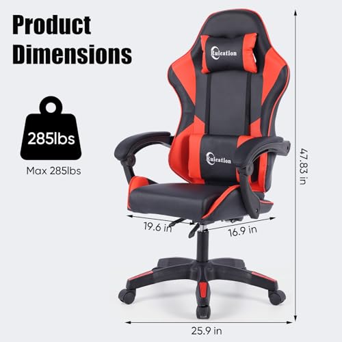 Gaming Chair Office Chair Desk Chair Swivel Tilt Computer Chair Ergonomic Design with Headrest & Lumbar Cushion Reclining Back Support for Home Office (Red) - Image 4