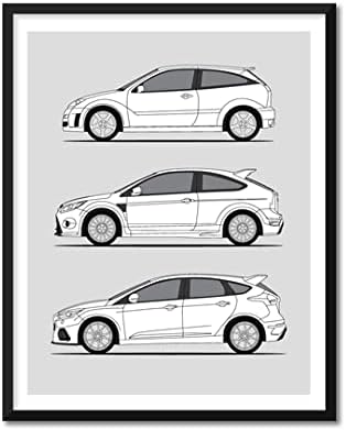 Póster hecho a mano compatible con Ford Focus RS Generations - Arte de pared impreso hecho a mano, decoración del Ford Focus RS (24 x 36 pulgadas,
