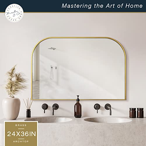 Image of MCS Master & Co. Modern Metal Large Wall Mirror, Minimalist Home Decor Mantle Arch Mirror for Living Room, Bedroom, or Bathroom, 24 by 36 Inch, Brass