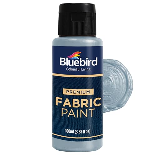 BLUEBIRD Fabric Paint, Silver, 3.4 Fl Oz, Permanent Fabric Paints for Clothes, Furniture Upholstery