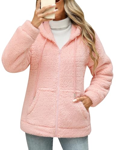 Yuson Girl Veste Polaire Femme Zippé Chaud Teddy Décontracté Sweat a Capuche Sherpa Sweatshirt en Peluche Épaissir Outwear Cardigan Manteau Hiver Peluche Blouson...