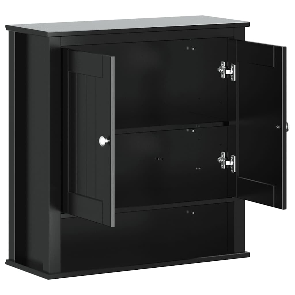 Szafka ścienna Berg czarna z litego drewna sosnowego, 69,5 x 27 x 71,5 cm, 2 drzwi, 3 półki, montaż ścienny do łazienki, przechowywanie i porządek, miejsce do przechowywania