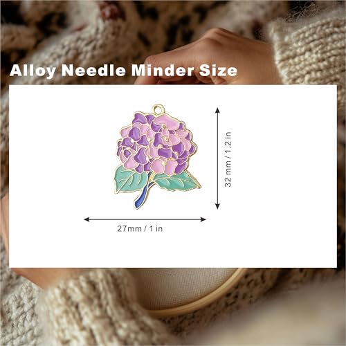 Image of 2Pcs Needle Minder for Cross Stitch, Pretty Flower Cartoon Enamel Pin,Embroidery Needlework Accessories,Gift for Cross Stitch Lover(Hydrangea)