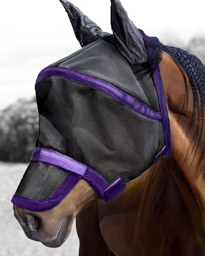 Harrison Howard Maskology Supreme Nylon Framework Micro-Woven Material UV-Proof Horse Fly Mask Black Purple (Cob) - image 5