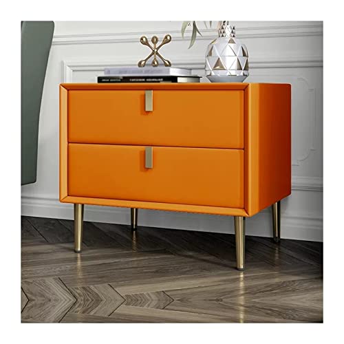 Mesilla de noche Mesita de noche moderna de piel sintética, mesita de noche con 2 cajones de almacenamiento, marco de madera lateral, patas de mesa de metal for muebles de dormitorio y sala de estar (
