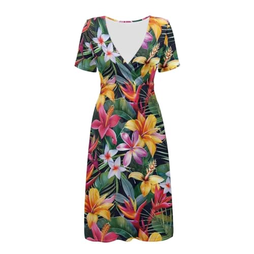 Image of Women's Summer Formal Dresses Short Sleeve Wrap V Neck Dresses Bridesmaid Wedding Guest Dress with Pockets