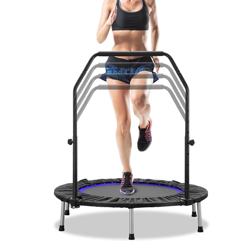 Hyd-Parts 40 Inch Foldable Mini Trampoline For Adults And Kids Exercise Rebounder With Adjustable Bar Fitness Trampoline Indoor Max Load 330Lbs cover