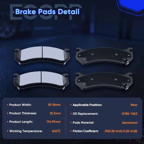 Image of ECCPP Rear Ceramic Brake Pads Kits Pads Sets For Chevy For Silverado 1500 | Rear Brake Pads For Chevy For Suburban 1500,For Tahoe,For Cadillac For Escalade ESV,For GMC For Sierra 1500,For Yukon D785