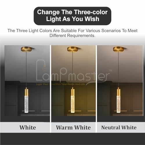 Image of Luxurious Crystal Bubble Pendant Light | 3 in 1 LED Color Modern Ceiling Light for Bedroom, Living Room, Kitchen, Dining Room & Restaurants Antique Gold Finish Hanging Light for Home Decor