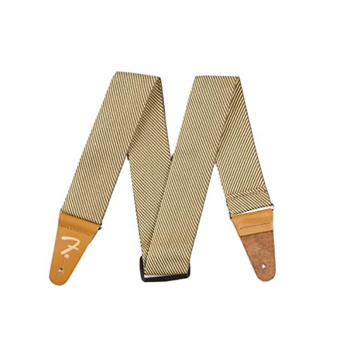 Fender Vintage Tweed Correa para Guitarra, Ajustable 44-49.5 Pulgadas, Tweed Amarillo Clásico, Logo “F” Dorado, Extremos Reforzados en Cuero, Estilo Icónico y Comodidad, Talla Única