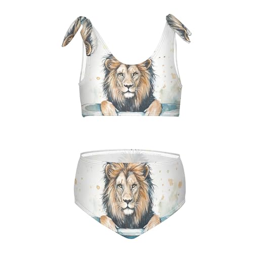 Watercolor Lion in Tub Girls Bikini Sets 2 Piece Swimsuits Bathing Suit Swimwear