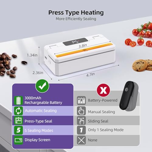Scelleuse de sacs portative rechargeable avec cutter et 5 modes de temps