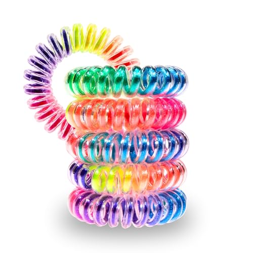 Specora - Lot de 5 élastiques à cheveux classiques arc-en-ciel multicolores – 4 cm – TPU – Câble téléphonique en caoutchouc – Sans tirer ni...