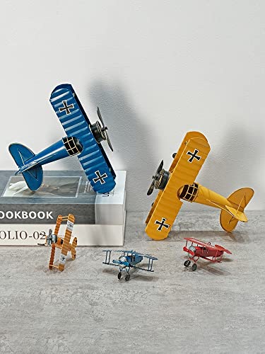 Avión pequeño amarillo miniatura retro de metal decoración 18.5cm 7