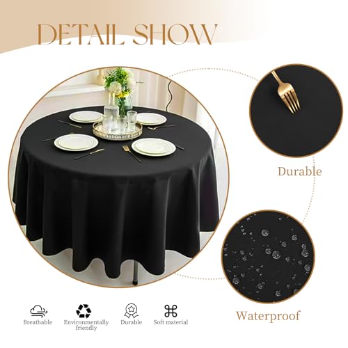 Nappe ronde noire haut de gamme en polyester lavable pour réception de mariage - 5