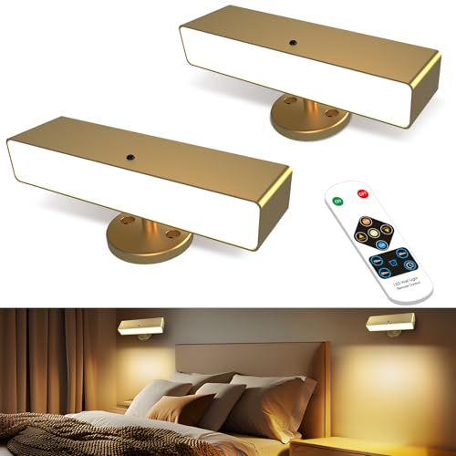 Image of iThird Battery Operated Wall Sconce Set of 2, Gold Rechargeable | Type-C 5V 1A charging, 360 rotation, 3000K /4000K /6000K, remote and button control