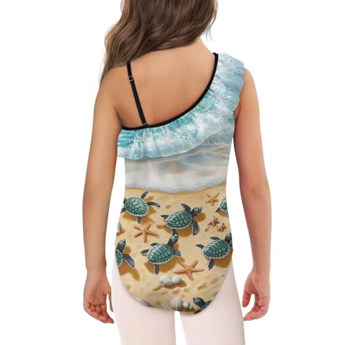 Image of Xpyiqun Swimsuits for Girls 3-14 1-Shoulder Ruffle Bathing Suit One Piece Adjustable Halter Swimming Wear