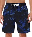 SIHOHAN Badehose für Herren - Schnelltrocknend Badeshorts Männer Atmungsaktiv Schwimmhose wasserdichte Boardshorts mit Meshfutter und Verstellbarem Tunnelzug(Blaues großes Blatt,M)