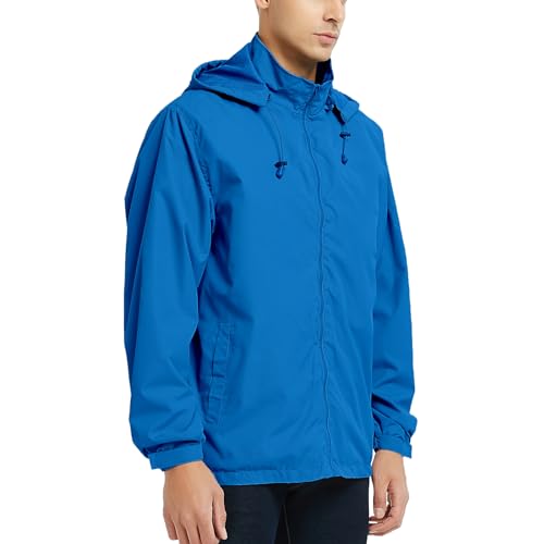 Image of Mywu Men's Water-resistant Rain Jacket Lightweight Windbreaker Hooded Rain Coat for Adults Outdoor Hiking Camping