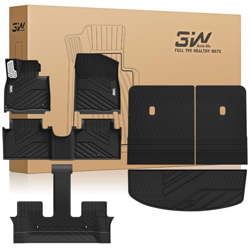 3W Floor Mats & Backrest Mats & Cargo Mats for Hyundai Palisade 2026 7/8 Passenger(Only Fit Gas), All Weather TPE Interior Protector Floor Liner, Cust