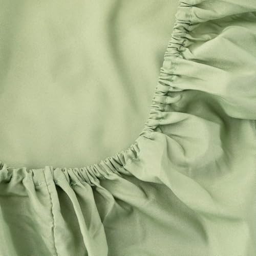 Image of 400 TC Cotton Elastic Fitted Bedsheet with 2 Pillow Covers for Queen Bed 60 x 84 10 Inches Sage(Green) Solid Color Fitted Sheet