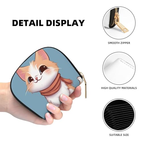 Cartoon cat Printed Leather Half Circle Card Wallet Zipper Card Case Holder, Compact Stylish for Men and Women4