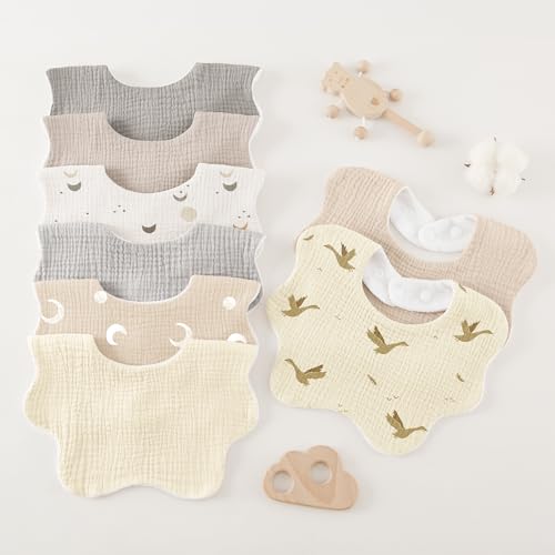 Image of Bearmoss Baby Bibs for Drooling & Teething 8 Pack Muslin Cotton Soft Absorbent Adjustable Unisex Bibs Boys Girls 0-36 Months