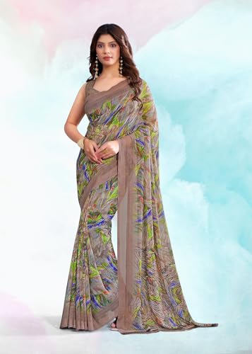 Image of Jaanvi fashion Women's Georgette Saree with Unstitched Blouse Piece