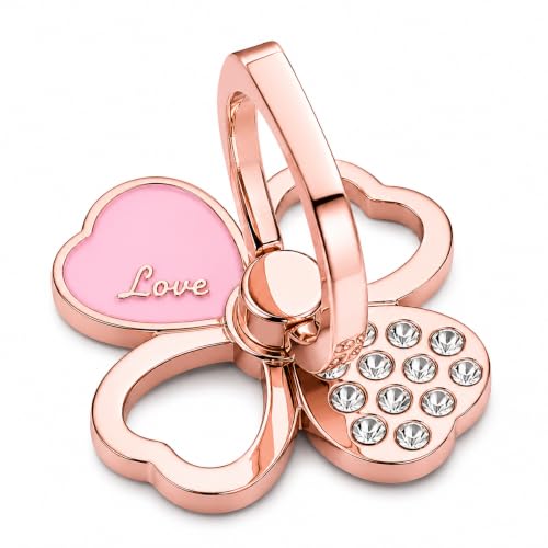 Image of Mizi 2Pack Clover Phone Ring Holder Stand, 360 Rotation & 180 Fold Finger Grip Kickstand, Strong 3M Adhesive, Bling Rhinestone Phone Ring for iPhone, Samsung & Most Smartphones - Rose Gold