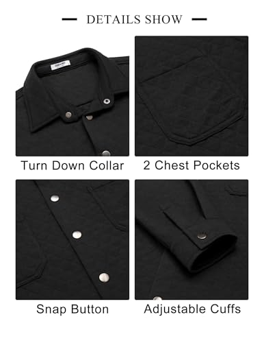 Image of COOFANDY Mens Shacket Long Sleeve Shirt Jacket with Pockets Lightweight Quilted Overshirt