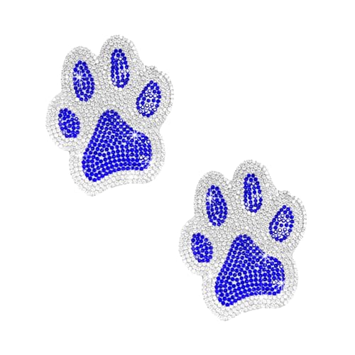 Image of Augeny 2PCS Crystal Car Decoration Stickers, Bling Rhinestone Dog Paw Print Sticker Decals, Waterproof Auto Dog Cat Footprint Decals, Universal Vehicle Decoration for Women Girls (Blue & White)