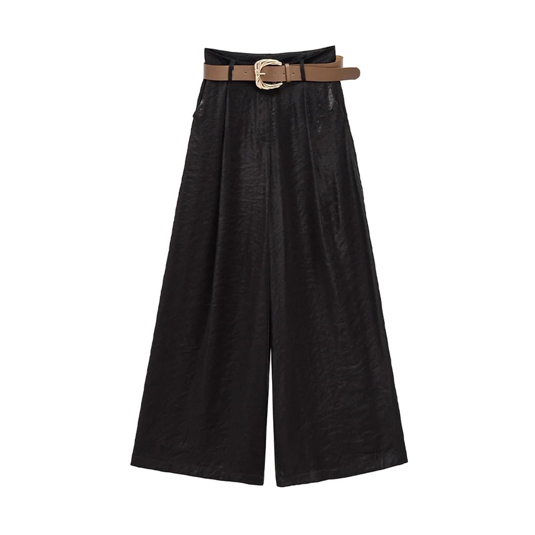 Pantaloni da donna a vita alta plissettati a gamba larga estivi tinta unita vestibilità ampia pantaloni da ufficio