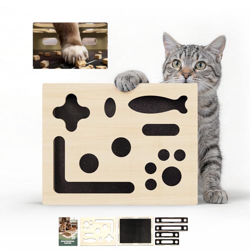 HOJEANA 2-in-1 Kratzpuzzle mit Sandpapier, Interaktive Nagelfeilen-Box zur stressfreien Krallenpflege für Wohnungskatzen, Katzenspielzeug gegen Langeweile & Kratzbrett-Ersatz