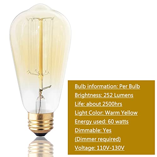 Dsyj For Edison Light Bulbs, Vintage 60 Watt Incandescent Light Bulbs E26 Base Dimmable Decorative Antique Filament Light Bulbs 252 Lumens, Amber Warm #TOP1