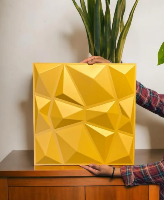 Image of 3D Wall Panels Yellow Gold Colour I Diamond Stone Design I Embossed and Paintable I Panel Size 20 inch X 20 inch I Pack of 5 Panels I Wall Covering Area 13.77 Sq.Ft. (PVC)