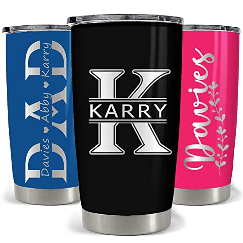 Father's Day Gifts Personalized Tumblers With Engraved Name, Custom 20Oz Coffee Mugs Gifts For Men Dad, Double Side Print Stainless Steel Travel Cup, Dad's Coffee Tumbler #TOP28