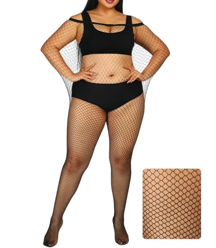 Plus Size Fishnet Tights Mesh Stockings Woman's Pantyhose Hosiery High Waist-Medium Mesh