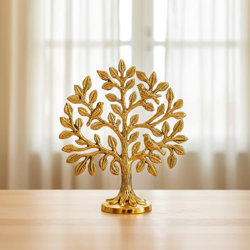 Image of eCraftIndia Pure Brass Kalpvriksh Tree with Birds | Kalpavriksha Tree of Life Showpiece for Home Decor Puja Temple Ornament | Vastu Feng Shui Items for Good Luck Gift for Housewarming Birthday