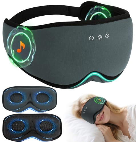 LC-dolida Bamboo Cotton Bluetooth Sleep Mask, 2 in 1 3D Soft Sleep Mask with Sleep Headphones, Sleep Eye Mask with Timming Setting, Blackout Sleeping Mask for Side Sleepers, Women Men, Grey