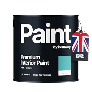 Hemway - Premium Interior Paint - Bright Teal Turquoise 2.5 L | Indoor Matt Finish, Acrylic & Water-Based Emulsion | Quick Dry & High Coverage for the Kitchen, Bathroom & Bedroom