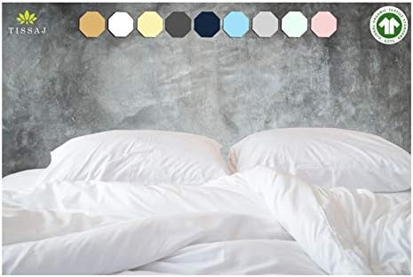 Tissaj Luxury Collection – Twin Size Duvet Cover – 100% GOTS Certified Organic Cotton – Sateen Weave – Ultra White Color