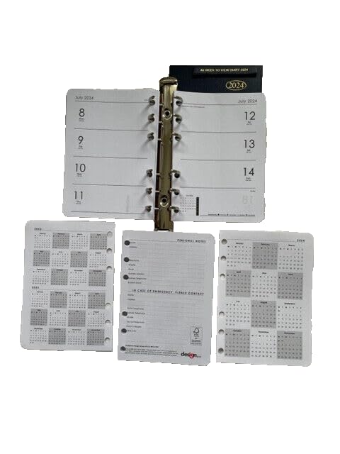 Insertos de agenda semanal 2024 adecuados para tamaño A6 de 100 x 142 mm, 66 páginas, modelo mejorado de 19.19.38.19.19.19 mm con planificador anual