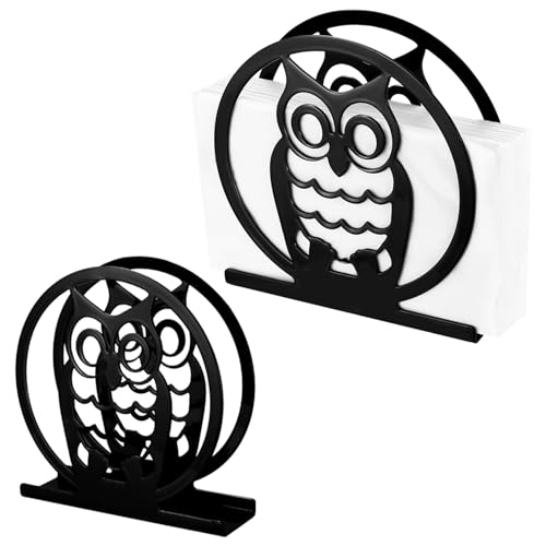 2 Pcs Black Metal Napkin Holder for Tables, Modern Serviette Holder, Animal Standing Paper Napkin Storage Rack for Kitchen Restaurant Dining Table Decor(Owl Design)