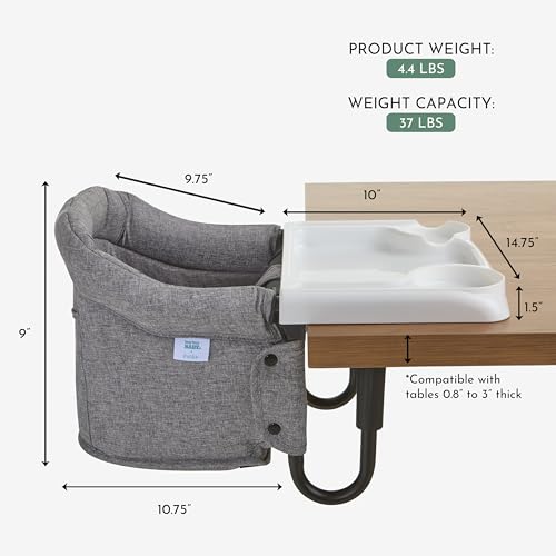 Image of Evolur Hook-On Baby High Chair, Portable Clamp-On Dining Seat with Dishwasher Safe Food Grade Tray, Clip-On Table Chair, Carry Bag, Back Pocket, ASTM Certified, 6-36 Months