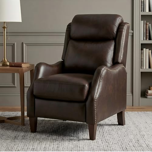 KISLOT Faux Leather Pushback Recliner Chair with Rivet Trim, Vintage Manual Accent Armchair, Single Sofa for Living Room Bedroom Office