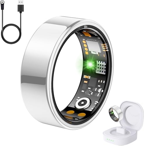 Image of Health Tracker Ring, Smart Health Ring for Women Men with Heart Rate, Blood Oxygen, Sleep Monitor, Steps,Calories, No Subscription Fee, IP68 Waterproof Smart Ring for iPhone & Android (Silver, 9#)