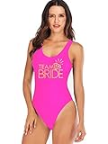 Elightvap Women's Bride to Be Squad One Piece Letter Print High Cut Monokini Bridesmaid Team Swimsuit, Rose Red -Team Bride Diamond, Medium